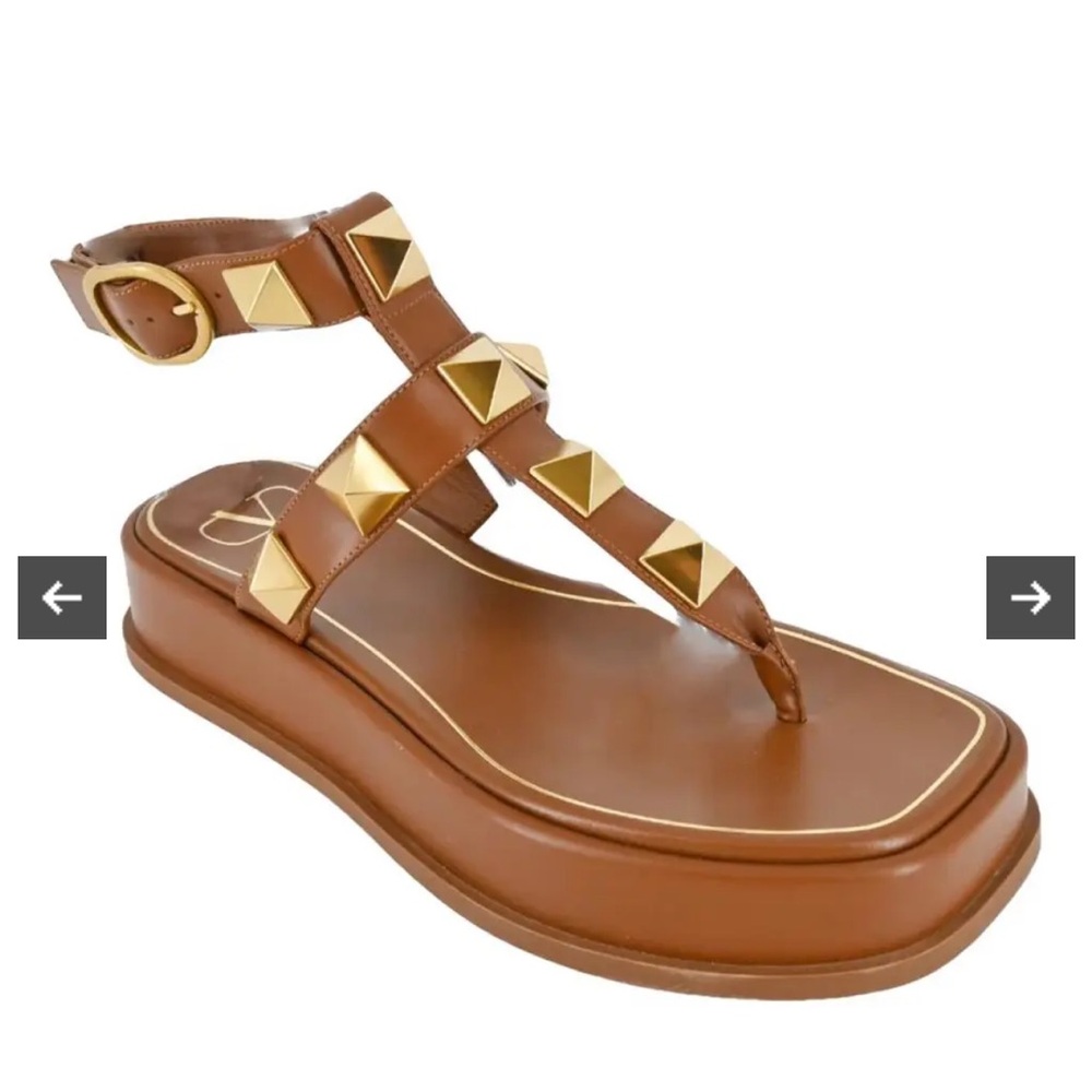 Valentino Brown Sandals with Gold Studs